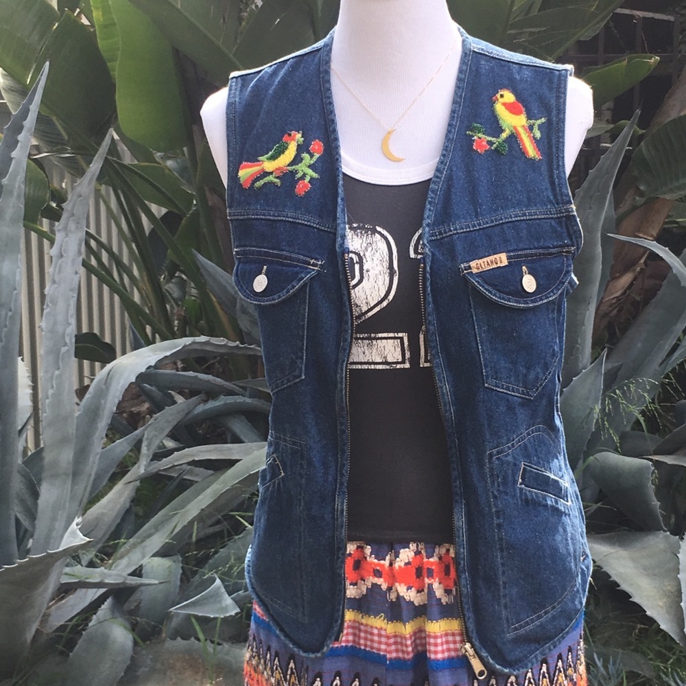Vintage 1980’s Gitano Denim Parrot Vest.